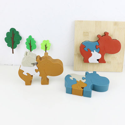 Silikon und hölzerne Puzzlestehende Tierflusspferdpuzzlespielkinderspielwaren für Kinderdas spielen
