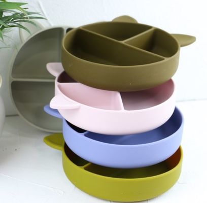 Cat Style Kids Silicone Bowl, buntes Silikon teilte Saugplatte Soem