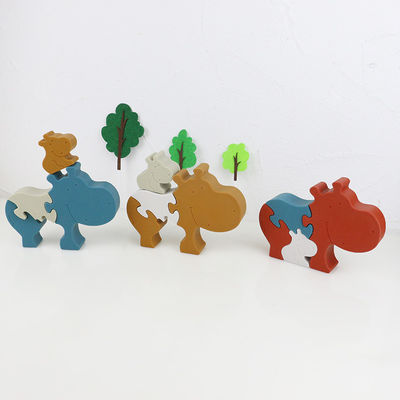 Silikon und hölzerne Puzzlestehende Tierflusspferdpuzzlespielkinderspielwaren für Kinderdas spielen