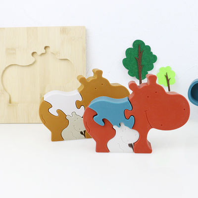 Silikon und hölzerne Puzzlestehende Tierflusspferdpuzzlespielkinderspielwaren für Kinderdas spielen