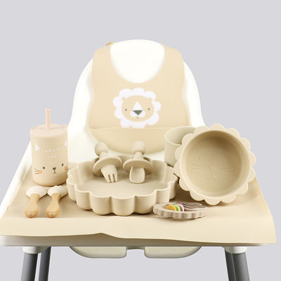 Großhandelsbaby Geschirr führte Absetzensilikon-Schellfisch-Löffel-Schüssel-Löffel-Schüssel-Platten-Silikon-Baby-Fütterungsgeschirr-Satz-Produkt