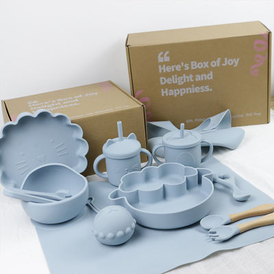 Moderner Stil Silikonspeise Set, BPA-freies Baby Silikon Teller Schüssel Tasse Schüssel Löffel Gabel Fütterung Set