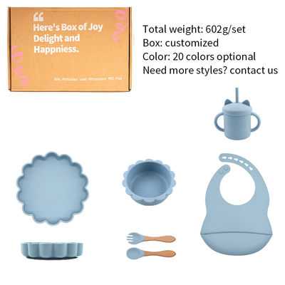 Moderner Stil Silikonspeise Set, BPA-freies Baby Silikon Teller Schüssel Tasse Schüssel Löffel Gabel Fütterung Set
