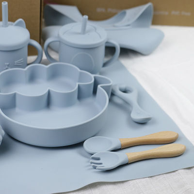 Moderner Stil Silikonspeise Set, BPA-freies Baby Silikon Teller Schüssel Tasse Schüssel Löffel Gabel Fütterung Set