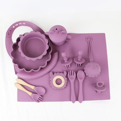 angepasste Silikonprodukte Lebensmittelqualität Silikon-Fütterungs-Set Zeichentrickfilm Katze Stil Silikon-Babynahrungs-Set