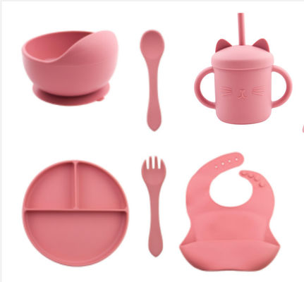 Custom Pantone Farbe Silikon Dinner Set 5 Stück Silikon Saug Entwöhnung Set Lebensmittel Material OEM ODM