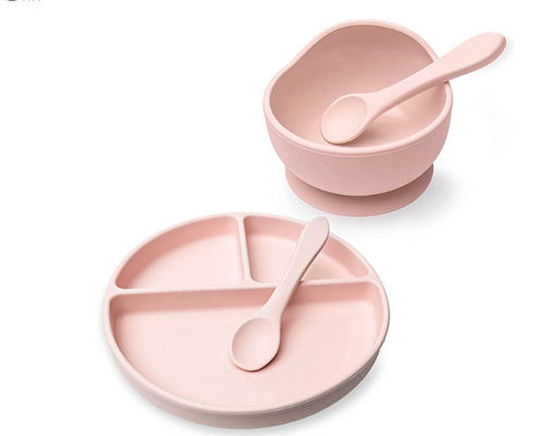 Custom Pantone Farbe Silikon Dinner Set 5 Stück Silikon Saug Entwöhnung Set Lebensmittel Material OEM ODM
