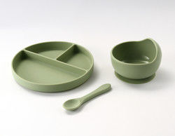 Custom Pantone Farbe Silikon Dinner Set 5 Stück Silikon Saug Entwöhnung Set Lebensmittel Material OEM ODM
