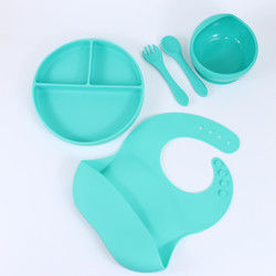 Custom Pantone Farbe Silikon Dinner Set 5 Stück Silikon Saug Entwöhnung Set Lebensmittel Material OEM ODM