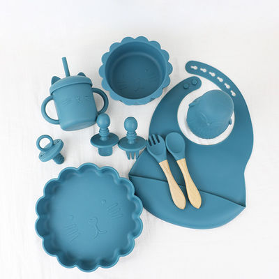 Anpassen Baby Fütterung Silikon-Tischgeschirr Set mit Silikon-Abschnitt Platte Bib Löffel Schüssel Löffel Schüssel Platte