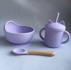 Anpassen Baby Fütterung Silikon-Tischgeschirr Set mit Silikon-Abschnitt Platte Bib Löffel Schüssel Löffel Schüssel Platte