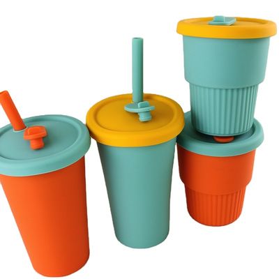 Reise-Lager-zusammenklappbare Silikon-Kaffeetasse 350ml mit Straw Lid