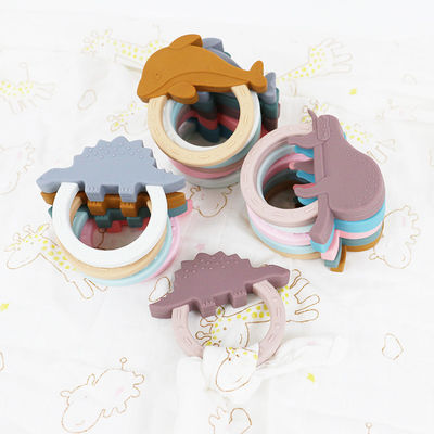 Form Karikatur-Silikon-Baby Beißring Toy With Penguin Unicorn Raccoon