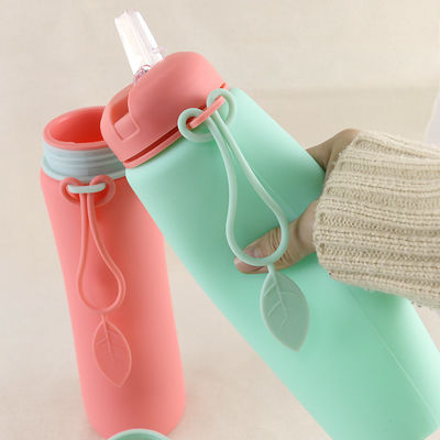 Rosa grüne wiederverwendbare Silikon-Wasserflasche für Outdoor-Sportreisen OEM