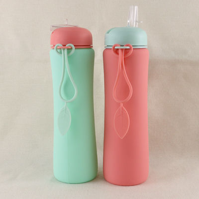 Rosa grüne wiederverwendbare Silikon-Wasserflasche für Outdoor-Sportreisen OEM