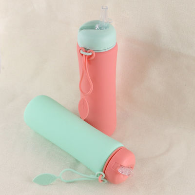 Rosa grüne wiederverwendbare Silikon-Wasserflasche für Outdoor-Sportreisen OEM