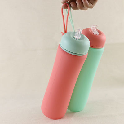 Rosa grüne wiederverwendbare Silikon-Wasserflasche für Outdoor-Sportreisen OEM
