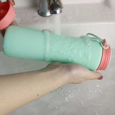 Rosa grüne wiederverwendbare Silikon-Wasserflasche für Outdoor-Sportreisen OEM