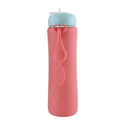 Rosa grüne wiederverwendbare Silikon-Wasserflasche für Outdoor-Sportreisen OEM