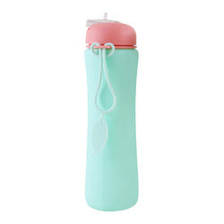 Rosa grüne wiederverwendbare Silikon-Wasserflasche für Outdoor-Sportreisen OEM