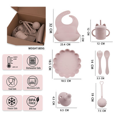 Maßgeschneiderte Box für Kleinkinder Silikon-Tischgeschirr Set mit Tasse Teller Schüssel Löffel Gabel Bib