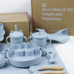 Maßgeschneiderte Box für Kleinkinder Silikon-Tischgeschirr Set mit Tasse Teller Schüssel Löffel Gabel Bib