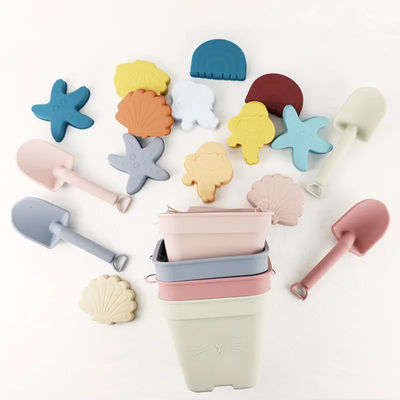 Kundengebundene Baby-Silikon-Spielwaren, Silikon-Sand-Eimer eingestellt mit 6-teiligem
