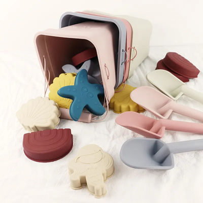 Kundengebundene Baby-Silikon-Spielwaren, Silikon-Sand-Eimer eingestellt mit 6-teiligem