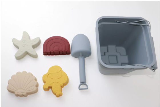 Kundengebundene Baby-Silikon-Spielwaren, Silikon-Sand-Eimer eingestellt mit 6-teiligem