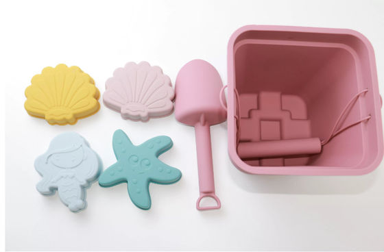 Kundengebundene Baby-Silikon-Spielwaren, Silikon-Sand-Eimer eingestellt mit 6-teiligem