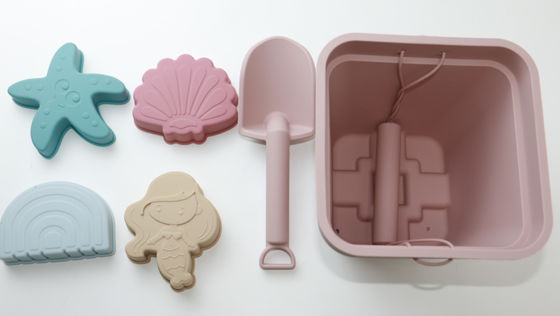 Kundengebundene Baby-Silikon-Spielwaren, Silikon-Sand-Eimer eingestellt mit 6-teiligem