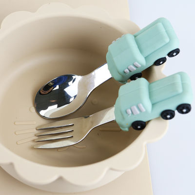 Kleinkind-Edelstahl-Baby-Löffel mit Auto-Form-Silikon-Griff