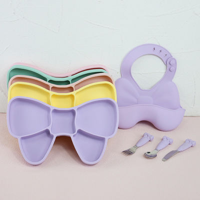 Baby Geschirr Absetzensilikon-Geschirr-Satz-Schellfisch-Platten-Edelstahl-Löffel-Messer-Gabel