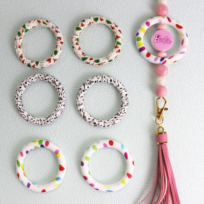 100% druckten sichere Silikon-Perlen NIEDRIGES MOQ Mustero-ring focals für DIY in Handarbeit macht Schlüsselkette Herstellung