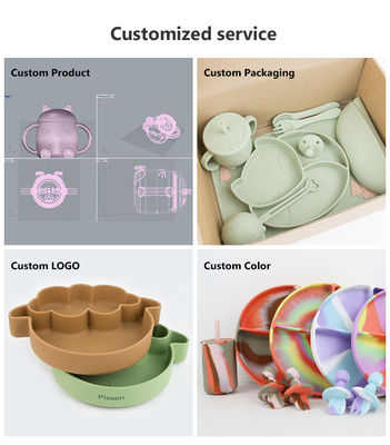 Voll Silikon Strohdeckel In 3D Design Leichtbau Silikon Baby-Tischgeschirr-Set