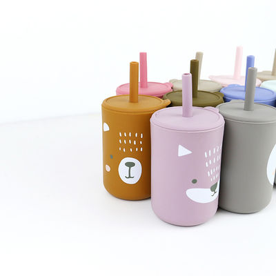 Hohe Flexibilität Drucktiere Silikon-Kinder-Tasse mit Stroh - Kapazität 200 ml - Ideal zum Trinken