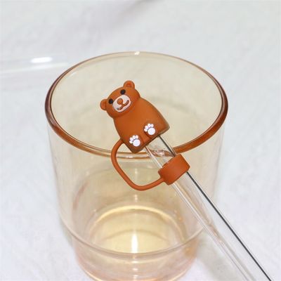 Custom Silicone 10mm Strohdeckel mit 3D-Cartoon Tier Design Silicone Stroh Toppers Hut für Tassen für