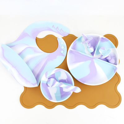 Mehrfarbige Silikon-Tischgeschirr Set Teller Für Baby Kleinkind Abendessen Set Kinder Silikon-Essens-Set
