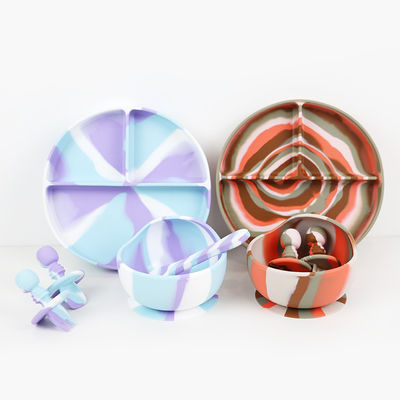 Mehrfarbige Silikon-Tischgeschirr Set Teller Für Baby Kleinkind Abendessen Set Kinder Silikon-Essens-Set