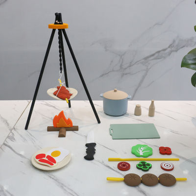 Benutzerdefiniertes Logo 19 PC Silicone Pretend BBQ Grill Spiel Küche Koch Spielzeug Mini-Koch Barbecue Rollenspiel Set Kinder Küche Spielzeug Geschenk