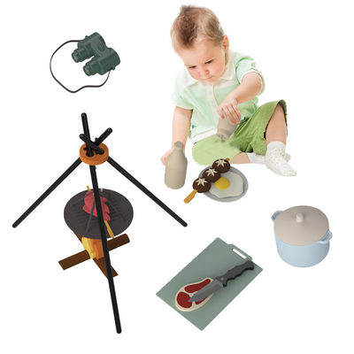 Benutzerdefiniertes Logo 19 PC Silicone Pretend BBQ Grill Spiel Küche Koch Spielzeug Mini-Koch Barbecue Rollenspiel Set Kinder Küche Spielzeug Geschenk