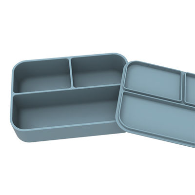 Personalisieren Sie das Logo Portable Food Grade Silikon Rechteck Lebensmittelbehälter Bento Box mit Deckel 3 Gitter